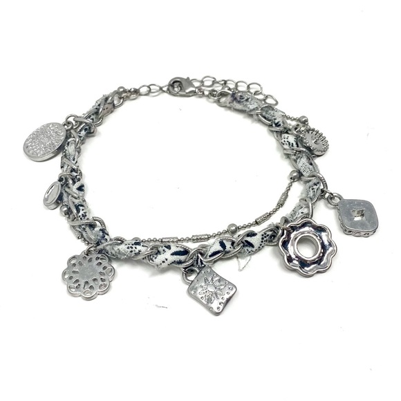 Free People Jewelry - New Free People Bahama Bandana Anklet Silver White Black Gray